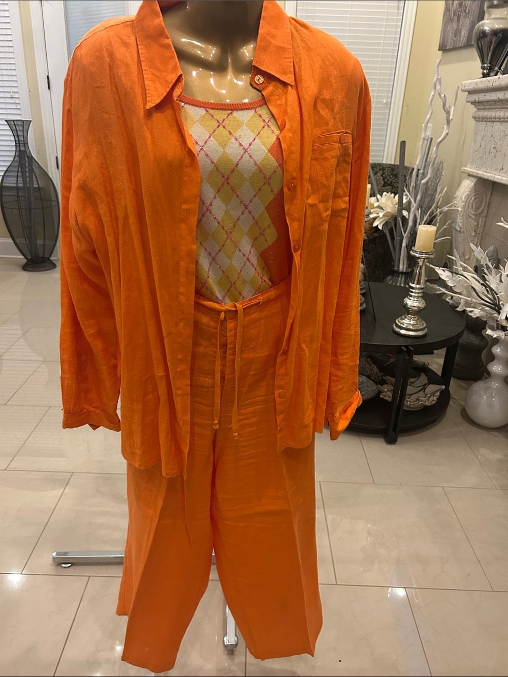 Chadwicks Bright Orange Wide-Leg Pants & Shirt Set
